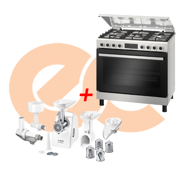 Bosch Cooker 90 Cm 5 Burners Stainless Steel with Grill Model – HGX5G7W59S +Bosch Meat mincerCompactPower 2000 W Model MFW3X18W