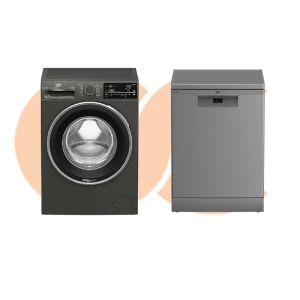Beko Automatic Front Loading Washing Machine 10 Kg Inverter Motor Gray- B3WFU501040BCI - Dishwasher Beko 60 Cm 14 Set 5 Programs Silver Model BDFN15421S